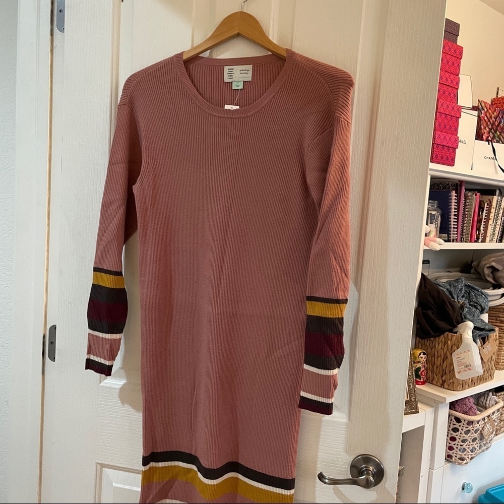 NWT Anthropologie Parvati Midi Column Sweater Dress Pink Long Sleeve Striped New - Picture 12 of 12